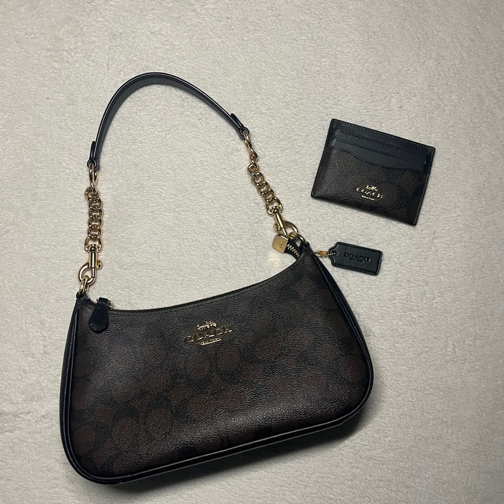 Coach Brown Shoulder Bag with Gold Accents